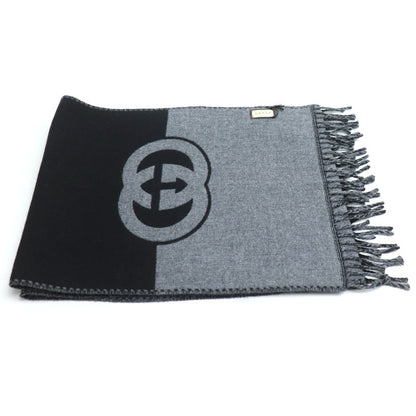 GUCCI グッチ インターロッキングG マフラー グレー×ブラック 715497 ユニセックス【中古】【極美品】