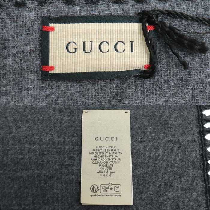 GUCCI グッチ インターロッキングG マフラー グレー×ブラック 715497 ユニセックス【中古】【極美品】