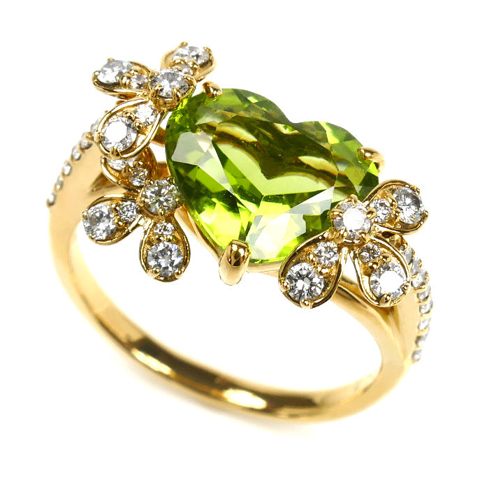Ponte Vecchio ポンテヴェキオ K18YG イエローゴールド ハート ペリドット ダイヤ リング・指輪 ペリドット2.73ct ダイヤモンド0.43ct 11号 4.2g レディース【中古】【美品】