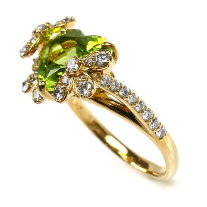 Ponte Vecchio ポンテヴェキオ K18YG イエローゴールド ハート ペリドット ダイヤ リング・指輪 ペリドット2.73ct ダイヤモンド0.43ct 11号 4.2g レディース【中古】【美品】
