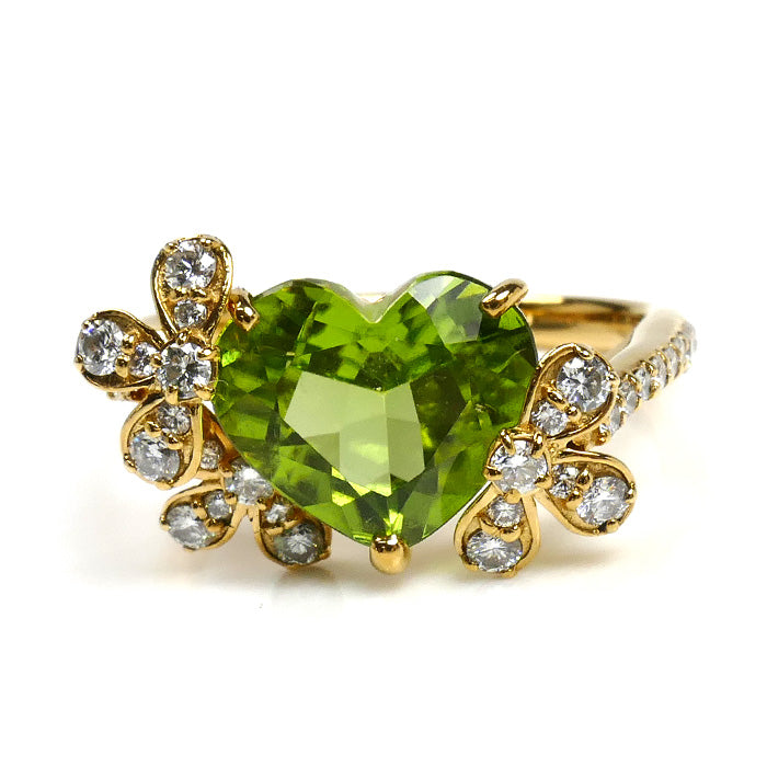 Ponte Vecchio ポンテヴェキオ K18YG イエローゴールド ハート ペリドット ダイヤ リング・指輪 ペリドット2.73ct ダイヤモンド0.43ct 11号 4.2g レディース【中古】【美品】