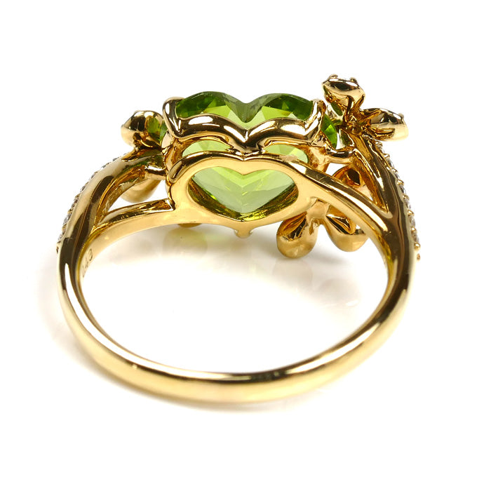 Ponte Vecchio ポンテヴェキオ K18YG イエローゴールド ハート ペリドット ダイヤ リング・指輪 ペリドット2.73ct ダイヤモンド0.43ct 11号 4.2g レディース【中古】【美品】