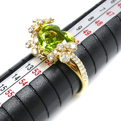 Ponte Vecchio ポンテヴェキオ K18YG イエローゴールド ハート ペリドット ダイヤ リング・指輪 ペリドット2.73ct ダイヤモンド0.43ct 11号 4.2g レディース【中古】【美品】