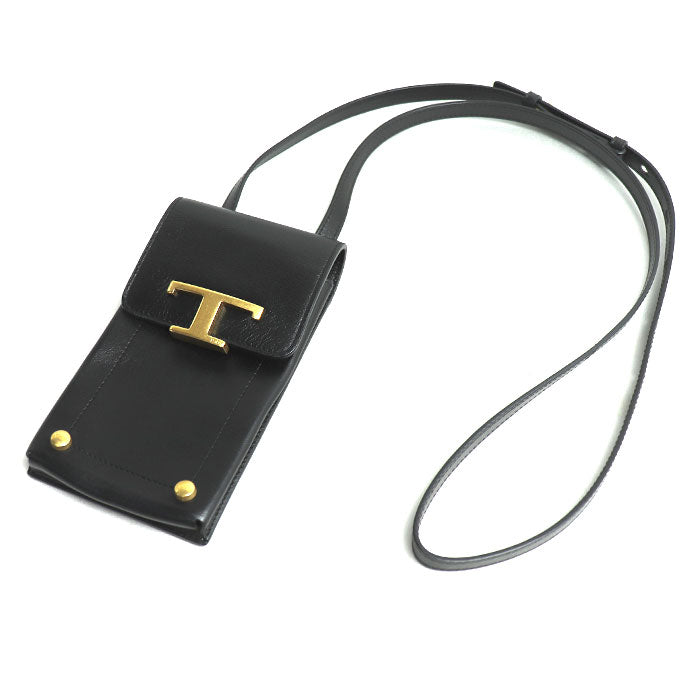TOD’S トッズ Tタイムレス ショルダーバッグ フォンポーチ ブラック XAWTSAOV302RORB999 スマホケース レディース【中古】