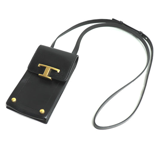 TOD’S トッズ Tタイムレス ショルダーバッグ フォンポーチ ブラック XAWTSAOV302RORB999 スマホケース レディース【中古】