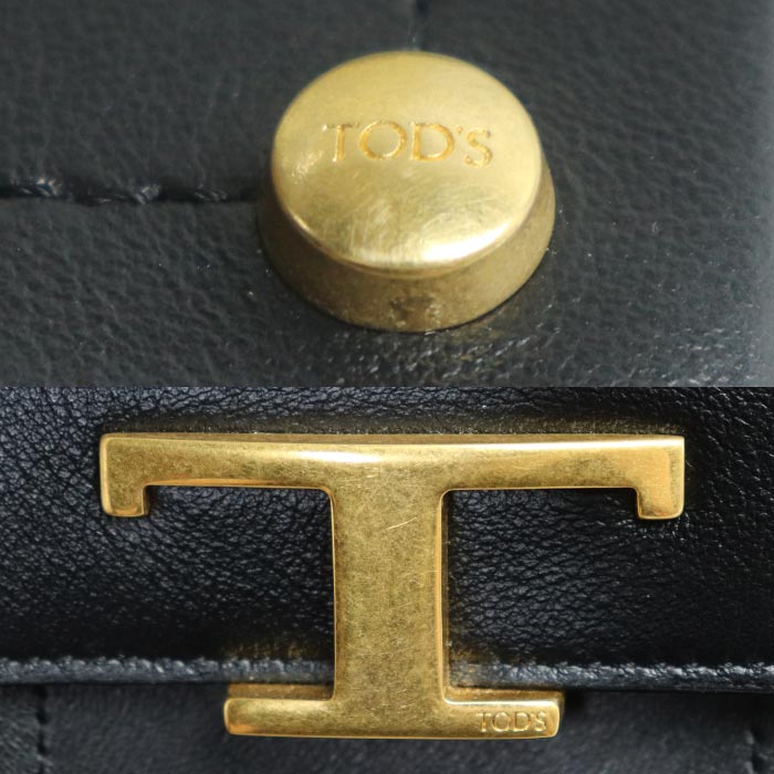TOD’S トッズ Tタイムレス ショルダーバッグ フォンポーチ ブラック XAWTSAOV302RORB999 スマホケース レディース【中古】