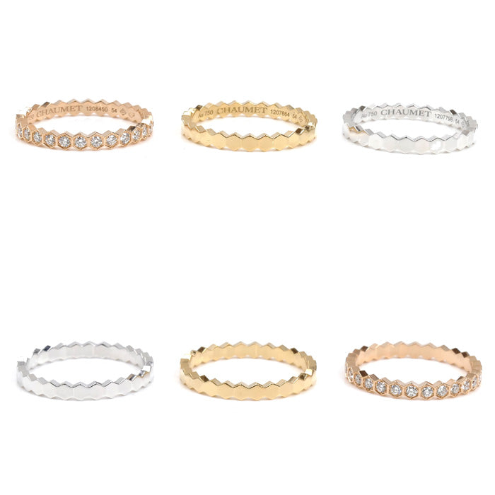 Chaumet ショーメ K18YG/PG/WG ビーマイラブ ハニカム スリーゴールド ダイヤ リング・指輪 081885/081930/081935 13.5号 54 6.1g ３本セット レディース【中古】【美品】