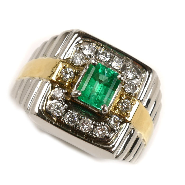 Pt900/K18YG エメラルド ダイヤ リング・指輪 エメラルド0.96ct ダイヤモンド0.23ct 18号 22.3g メンズ【中古】