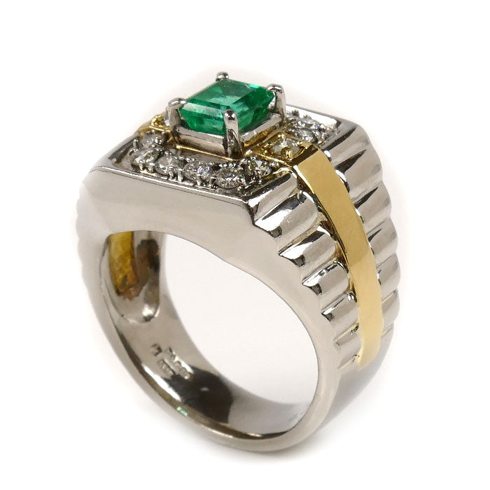 Pt900/K18YG エメラルド ダイヤ リング・指輪 エメラルド0.96ct ダイヤモンド0.23ct 18号 22.3g メンズ【中古】