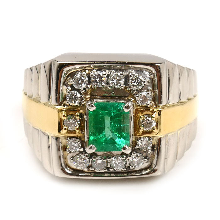 Pt900/K18YG エメラルド ダイヤ リング・指輪 エメラルド0.96ct ダイヤモンド0.23ct 18号 22.3g メンズ【中古】