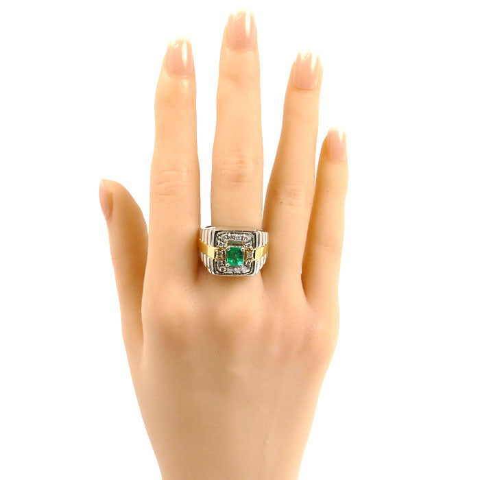 Pt900/K18YG エメラルド ダイヤ リング・指輪 エメラルド0.96ct ダイヤモンド0.23ct 18号 22.3g メンズ【中古】