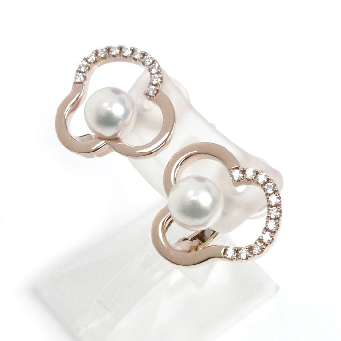 TASAKI タサキ K18PG ピンクゴールド チャンツ パール ダイヤ イヤリング E-4407-18KSG ダイヤモンド0.09ct/0.09ct アコヤパール約7.0mm 8.1g サクラゴールド レディース【中古】【美品】