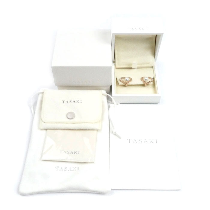 TASAKI タサキ K18PG ピンクゴールド チャンツ パール ダイヤ イヤリング E-4407-18KSG ダイヤモンド0.09ct/0.09ct アコヤパール約7.0mm 8.1g サクラゴールド レディース【中古】【美品】