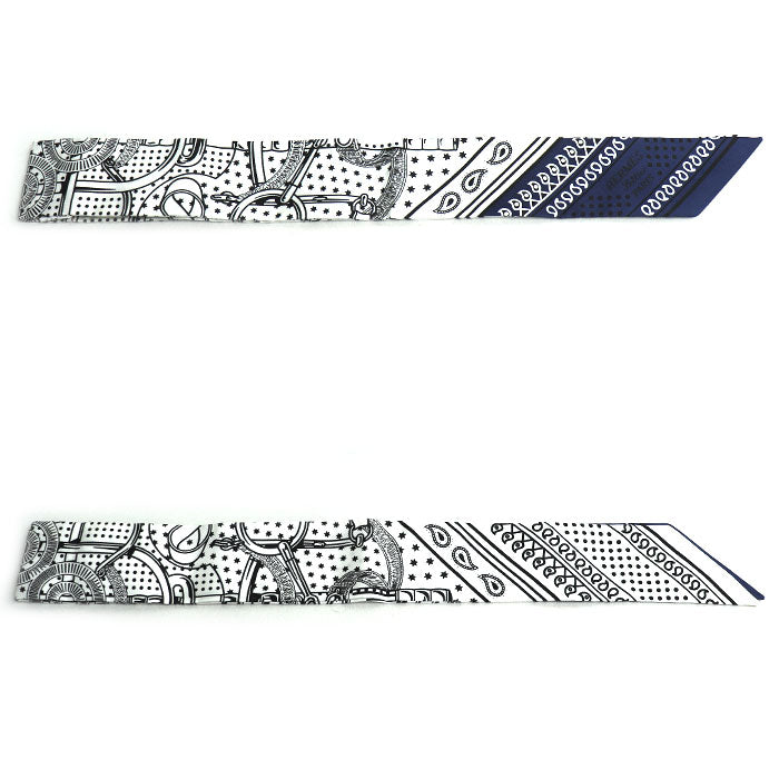 HERMES エルメス ツイリー Eperon d' or 黄金の拍車 スカーフ ホワイト/ブラック/マリン H062978S 06 レディース【中古】【美品】