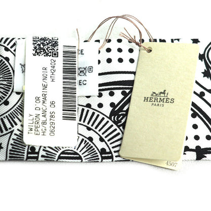 HERMES エルメス ツイリー Eperon d' or 黄金の拍車 スカーフ ホワイト/ブラック/マリン H062978S 06 レディース【中古】【美品】