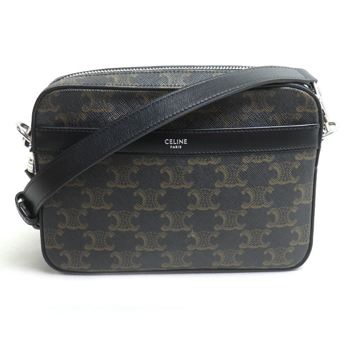CELINE セリーヌ トリオンフ キャンバス スモール メッセンジャー ショルダーバッグ ブラック 113942EVJ.38SI メンズ【中古】