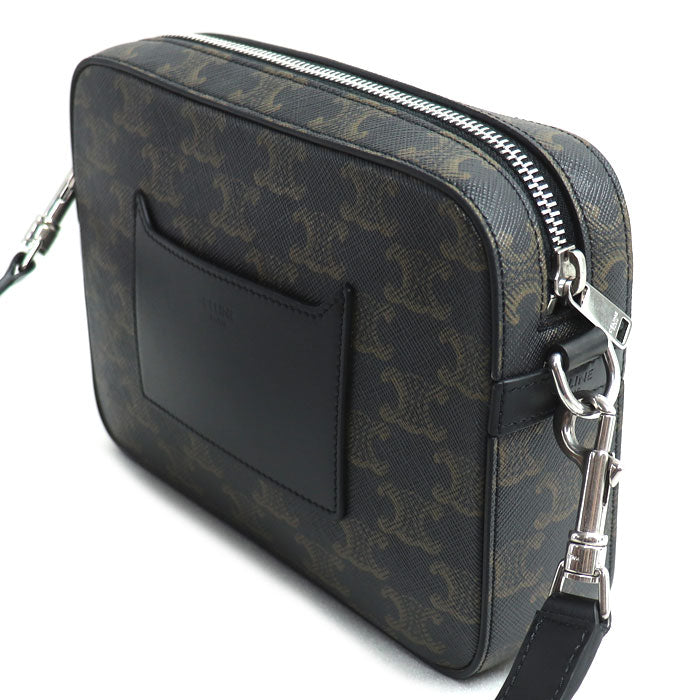 CELINE セリーヌ トリオンフ キャンバス スモール メッセンジャー ショルダーバッグ ブラック 113942EVJ.38SI メンズ【中古】