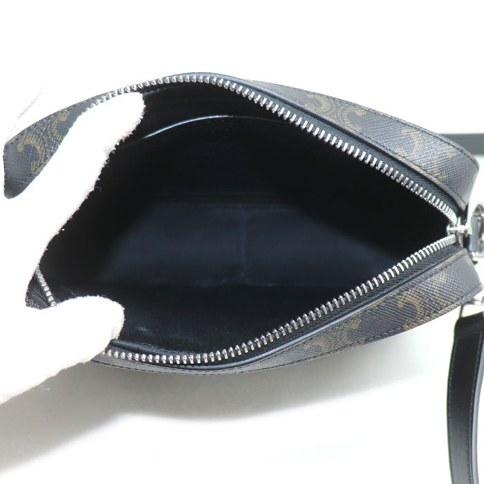 CELINE セリーヌ トリオンフ キャンバス スモール メッセンジャー ショルダーバッグ ブラック 113942EVJ.38SI メンズ【中古】