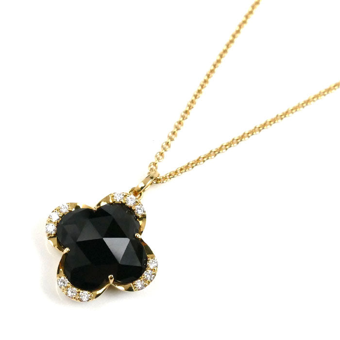 Vendome Aoyama ヴァンドーム青山 K18YG イエローゴールド ブラックカルセドニー ネックレス AGVN653250OC ダイヤモンド 4.5g ～50cm フリーチェーン レディース【中古】【美品】