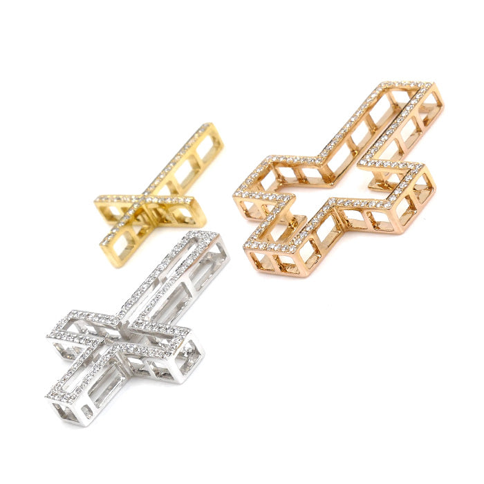 K18YG/PG/WG クロス ペンダントトップ ダイヤモンド1.00ct 10.3g 3個セット ユニセックス【中古】