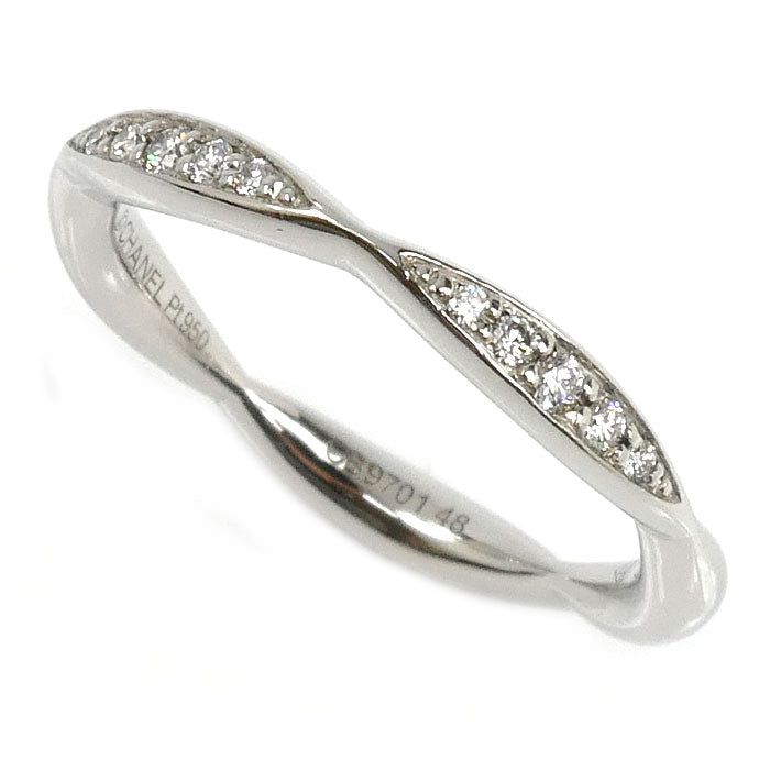 CHANEL シャネル Pt950プラチナ カメリア ハーフエタニティ リング・指輪 J10835 ダイヤモンド 8号 48 3.3g レディース【中古】【美品】