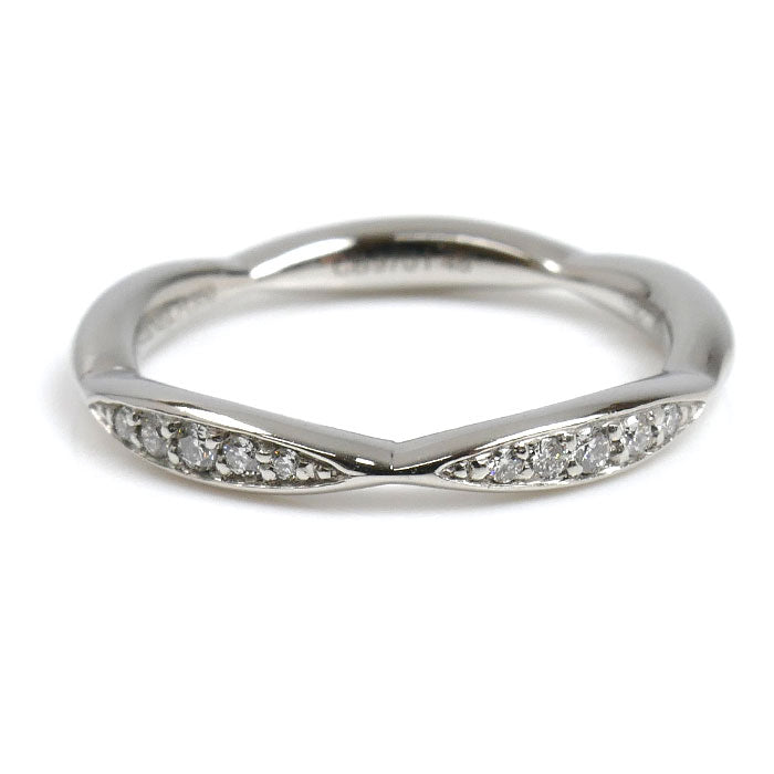 CHANEL シャネル Pt950プラチナ カメリア ハーフエタニティ リング・指輪 J10835 ダイヤモンド 8号 48 3.3g レディース【中古】【美品】