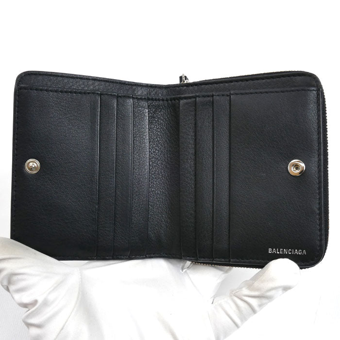 BALENCIAGA バレンシアガ エブリデイ コンパクトウォレット 二つ折り財布 ブラック 551933 DLQ4N 1000 レディース【中古】