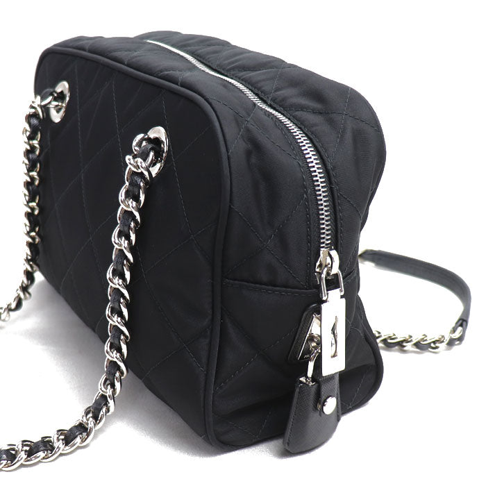 PRADA プラダ テスート インプントゥ チェーンショルダー ショルダーバッグ ブラック 1BB072 2AS3 F0002 レディース【中古】