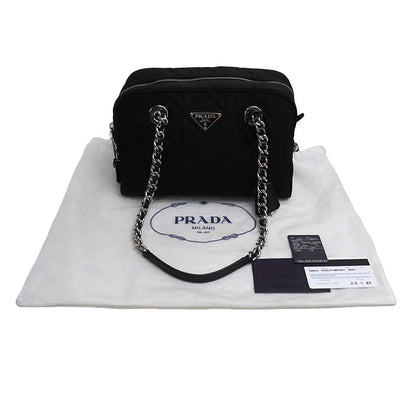 PRADA プラダ テスート インプントゥ チェーンショルダー ショルダーバッグ ブラック 1BB072 2AS3 F0002 レディース【中古】