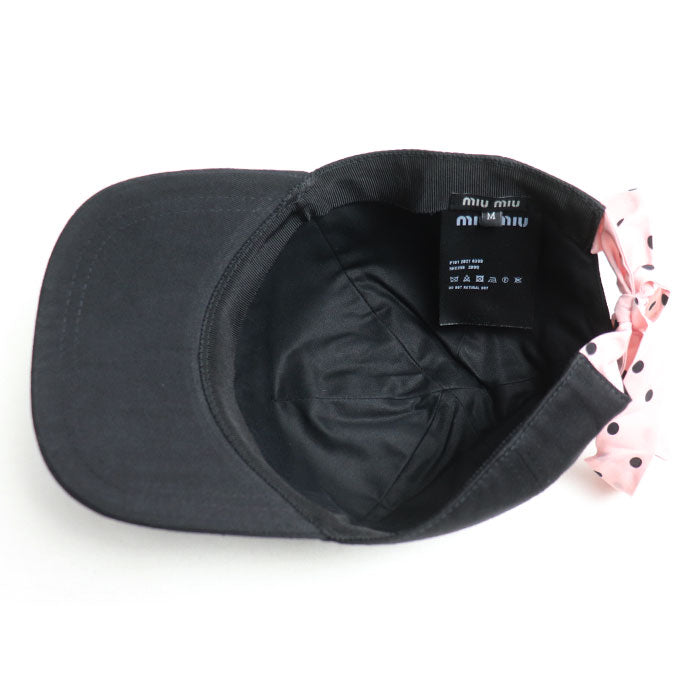 MIUMIU ミュウミュウ ドット柄 リボン付き キャップ キャップ ブラック 5HC256 2D0Q M レディース【中古】【美品】