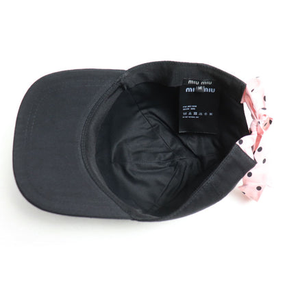 MIUMIU ミュウミュウ ドット柄 リボン付き キャップ キャップ ブラック 5HC256 2D0Q M レディース【中古】【美品】