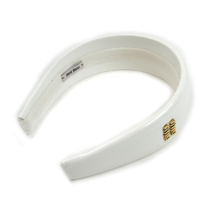 MIUMIU ミュウミュウ パテントレザー ロゴ カチューシャ ヘアアクセサリー 5IH025 レディース【中古】【美品】