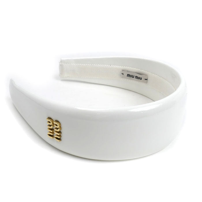 MIUMIU ミュウミュウ パテントレザー ロゴ カチューシャ ヘアアクセサリー 5IH025 レディース【中古】【美品】