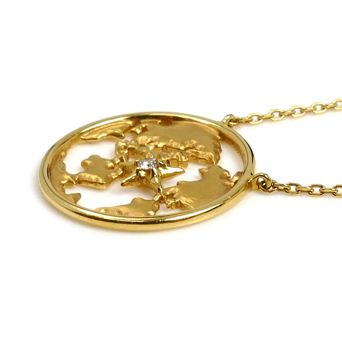 STAR JEWELRY スタージュエリー K18YG イエローゴールド earth 地球 ネックレス ダイヤモンド0.01ct 2.2g 45cm レディース【中古】