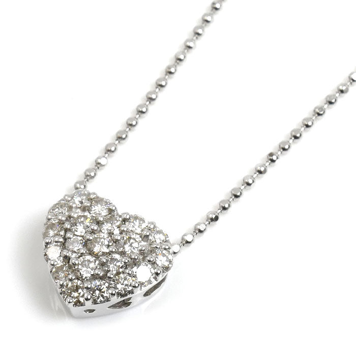 Ponte Vecchio ポンテヴェキオ K18WG ホワイトゴールド ハート ネックレス ボール ダイヤモンド0.60ct 3.8g 40cm レディース【中古】