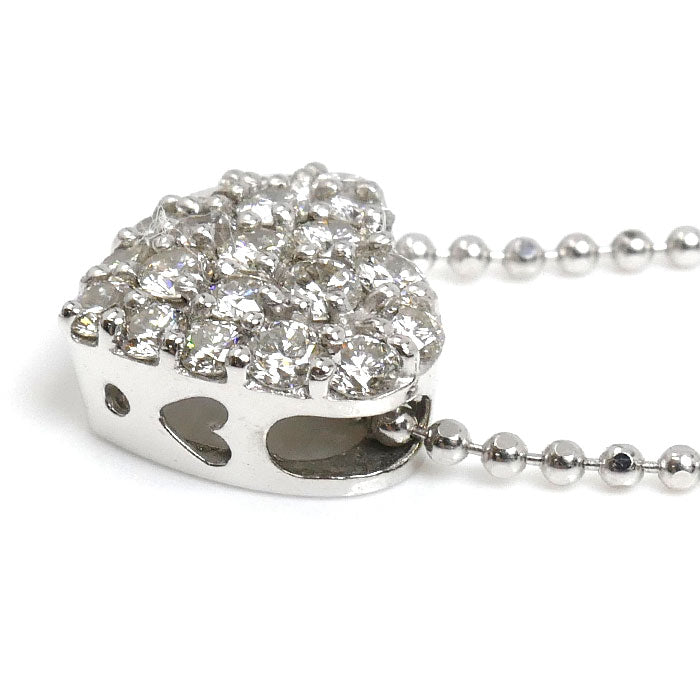 Ponte Vecchio ポンテヴェキオ K18WG ホワイトゴールド ハート ネックレス ボール ダイヤモンド0.60ct 3.8g 40cm レディース【中古】