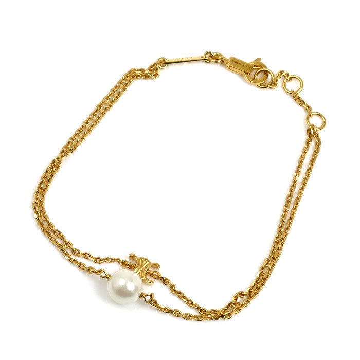 CELINE セリーヌ 真鍮 レジンパール トリオンフ パール ブレスレット 461HA6PRB.01GI ブラス & レジンパール レディース【中古】【美品】