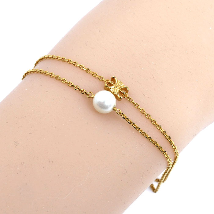 CELINE セリーヌ 真鍮 レジンパール トリオンフ パール ブレスレット 461HA6PRB.01GI ブラス & レジンパール レディース【中古】【美品】