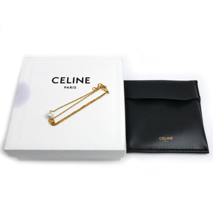 CELINE セリーヌ 真鍮 レジンパール トリオンフ パール ブレスレット 461HA6PRB.01GI ブラス & レジンパール レディース【中古】【美品】