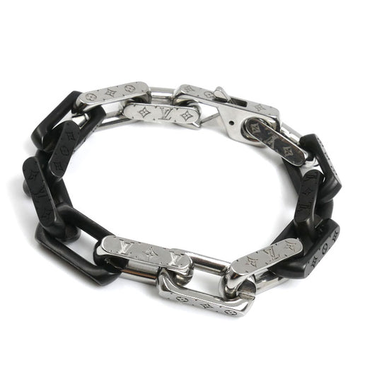 LOUIS VUITTON ルイ・ヴィトン シルバー メタル モノグラムチェーン ブレスレット M00686 LE0275 M 19.5cm メンズ【中古】