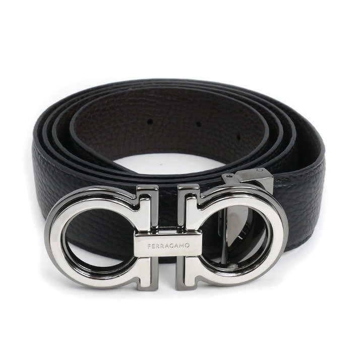 Salvatore Ferragamo サルヴァトーレフェラガモ ダブルガンチーニ ベルト ブラック ブラウン リバーシブル メンズ【中古】【美品】