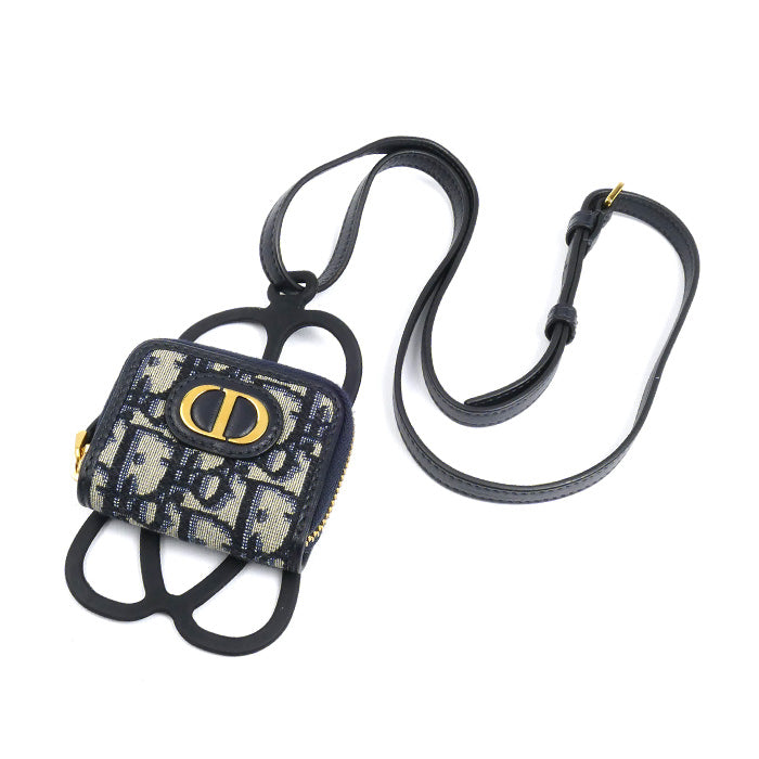 Dior ディオール オブリーク 30モンテーニュ コインケース付 フォンホルダー ネイビー ベージュ S2101UTZQ レディース【中古】【美品】