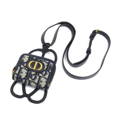 Dior ディオール オブリーク 30モンテーニュ コインケース付 フォンホルダー ネイビー ベージュ S2101UTZQ レディース【中古】【美品】