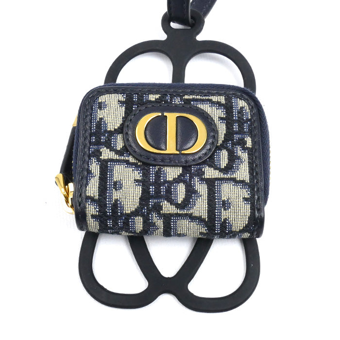 Dior ディオール オブリーク 30モンテーニュ コインケース付 フォンホルダー ネイビー ベージュ S2101UTZQ レディース【中古】【美品】