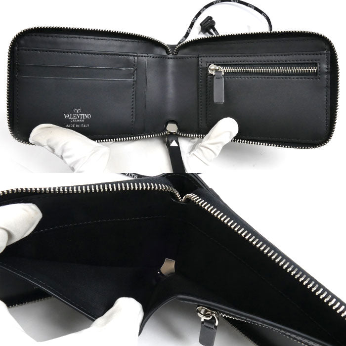 Valentino Garavani ヴァレンティノ・ガラヴァーニ VLTN ネックストラップ付ウォレット 二つ折り財布 ネックウォレット ブラック WY2P0P90LVN0NO ユニセックス【中古】【美品】