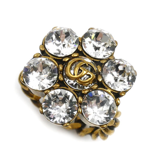 GUCCI グッチ メタル ラインストーン ダブルG フラワー リング・指輪 645686 12号 レディース【中古】【美品】