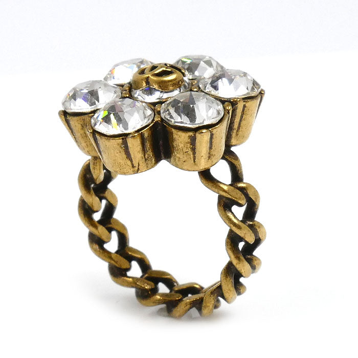 GUCCI グッチ メタル ラインストーン ダブルG フラワー リング・指輪 645686 12号 レディース【中古】【美品】