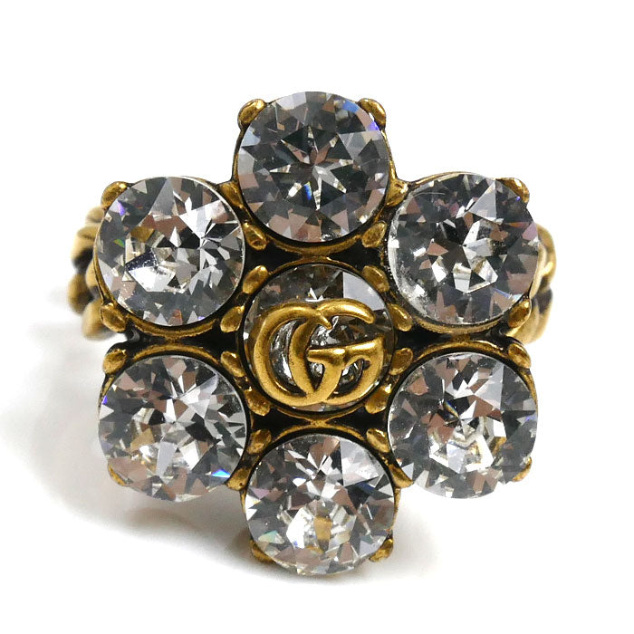 GUCCI グッチ メタル ラインストーン ダブルG フラワー リング・指輪 645686 12号 レディース【中古】【美品】