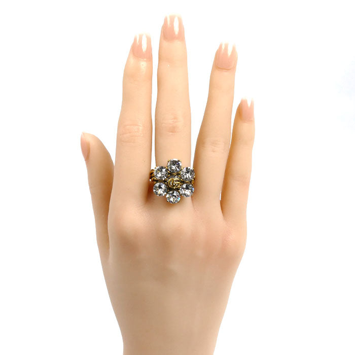 GUCCI グッチ メタル ラインストーン ダブルG フラワー リング・指輪 645686 12号 レディース【中古】【美品】