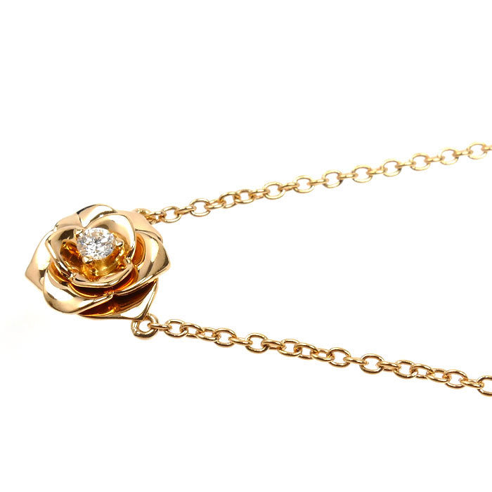 PIAGET ピアジェ K18PG ピンクゴールド ローズ 1P ダイヤ ネックレス G33U0081 ダイヤモンド 4.0g 42cm レディース【中古】【美品】